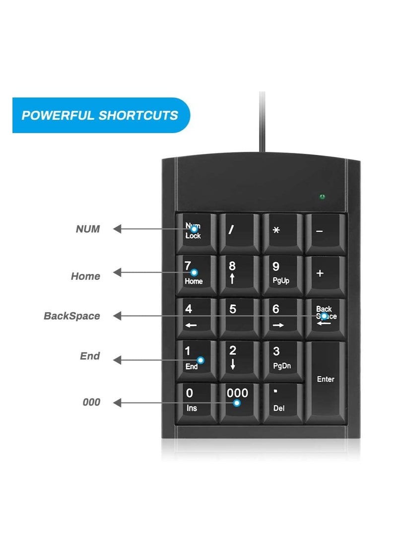 LEDIN - Wired Number Pad Numeric Keypad Silent 19 Keys Usb Numpad Portable Financial Accounting Keyboard 10 Key For Laptop Computer Pc Notebook Surface Pro Black - Image 1