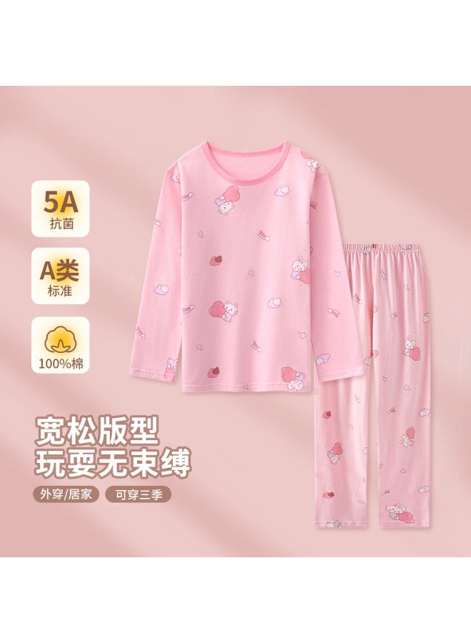 Dingguagua Girls' Long Sleeve Pajamas Spring And Autumn Children's Homewear Four Seasons Set