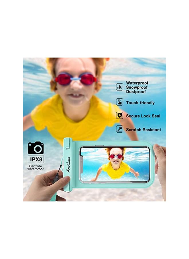 Procases Waterproof Phone Pouch, Universal Cellphone Dry Bag for iPhone 13 12 11 Pro Max iPhone XR/X/8/7/6S, Underwater Case for Samsung Galaxy S20 S10 S9 S8 Pixel up to 7.0" -2 Pack,Blackgreen - Image 2