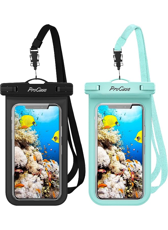 Procases Waterproof Phone Pouch, Universal Cellphone Dry Bag for iPhone 13 12 11 Pro Max iPhone XR/X/8/7/6S, Underwater Case for Samsung Galaxy S20 S10 S9 S8 Pixel up to 7.0" -2 Pack,Blackgreen - Image 1