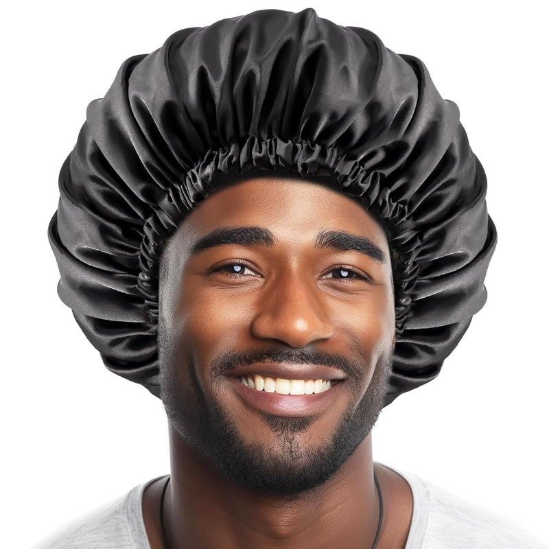 Lolalet Lolalet 1 PCS Bonnet for Men, Hair Silk Bonnets for Sleeping Mens Adjustable Satin Night Cap for Dreadlocks Afro Braids Curly -Black, 1Pcs 