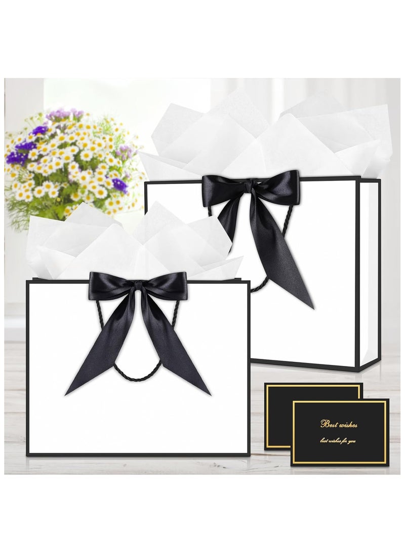 DELGREEN 2PCS White Large Gift Bags, Paper Bags with Ribbon, Greeting Cards and Tissue Paper, Portable Party Bags with Handles, Birthday Gift Bags, Present Bags for Wedding Party, Party Supplies（32*25*11cm） - Image 2