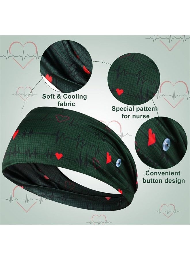 WILLBOND 8 Pieces Nursing Headbands with Buttons for Nurses Doctors Women Face Covering Ear Protection Holder Non Slip Elastic Hair Bands Wide Head Wraps for Spa Yoga Sports Workout (Sweet Patterns) 