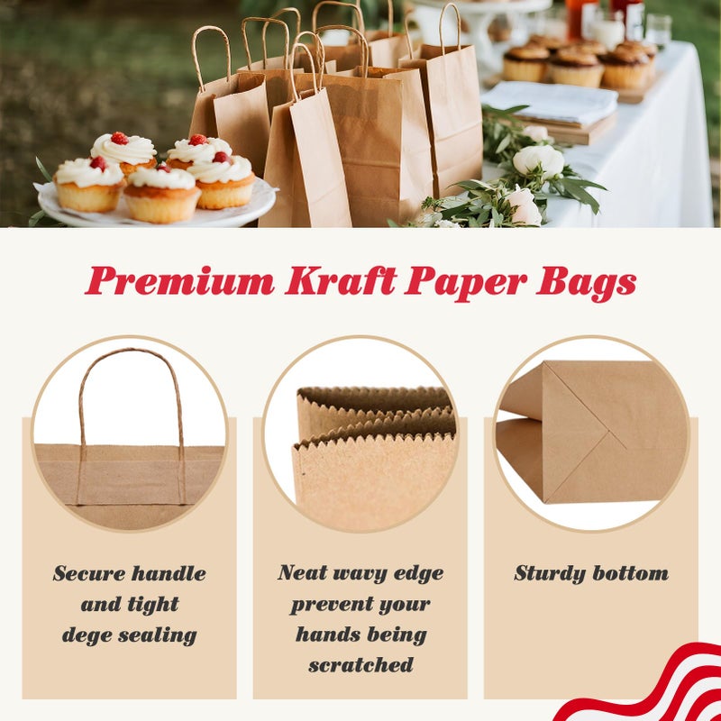 GSSUSA 200 Pack Brown Paper Bags 5.25x3.75x8 Inch Small Gift Bags with Handles Bulk, Brown Kraft Bag for Small Business, Sturdy Grocery Retail Shopping Birthday Party Favor Craft Bag - Image 3