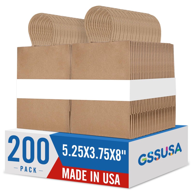 GSSUSA 200 Pack Brown Paper Bags 5.25x3.75x8 Inch Small Gift Bags with Handles Bulk, Brown Kraft Bag for Small Business, Sturdy Grocery Retail Shopping Birthday Party Favor Craft Bag - Image 1