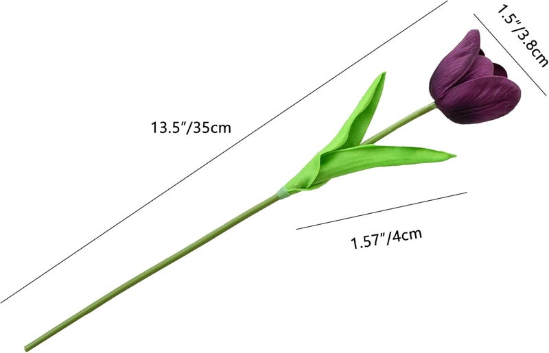 Mandy's Artificial Tulips 12 Stems Grape Purple Partially Open PU Faux Flowers for Wedding Home Decor 13.5 Inch - Image 2