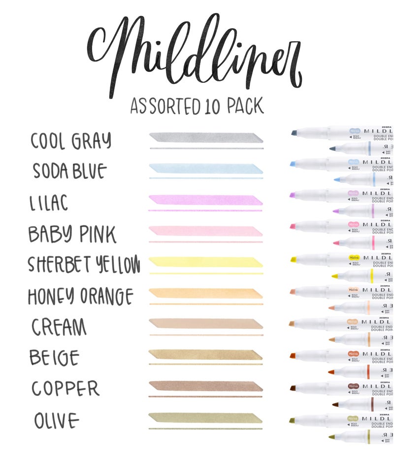 Zebra Pen مجموعة أقلام تمييز زيبرا بن مايلدلاينر ذات الطرفين، رؤوس مائلة ونقطة، ألوان حبر محايدة ولطيفة بدون تسرب، 10 قطع، رقم الموديل: 78701 - Image 2