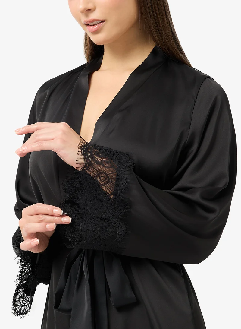 Ginger Satin Robe with Lace Back