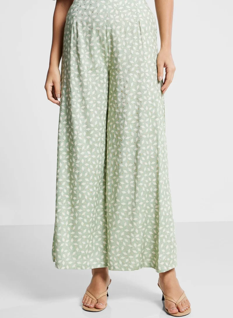 indya Printed Bardot Crop Top & Palazzo Pants Set