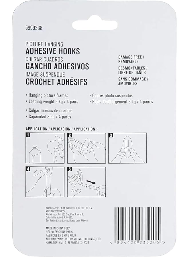 ACE 12 Piece Damage Free Adhesive Picture Hanging Strips White 1.6 X 4.8Cm - Image 2