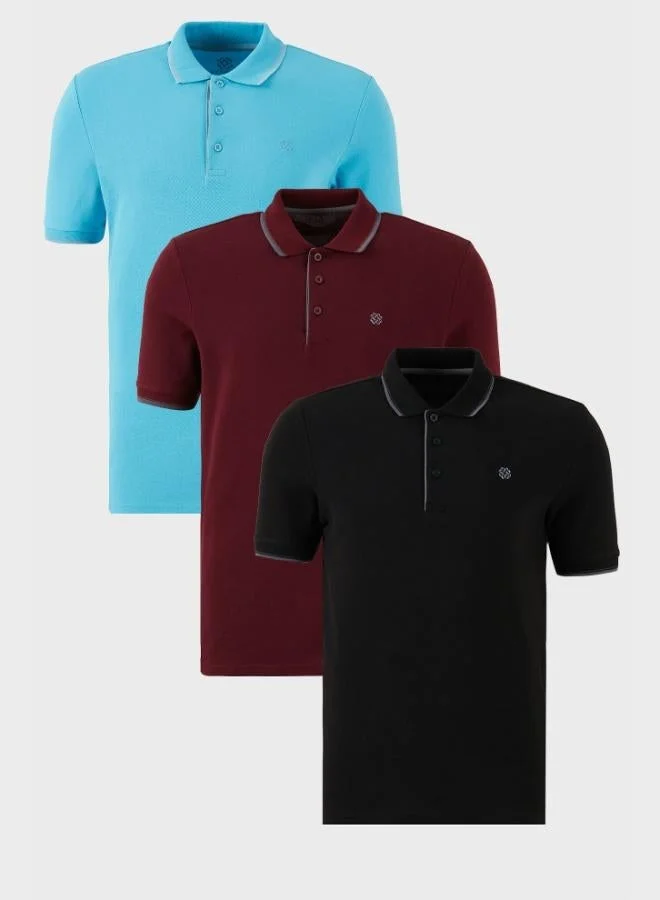 Buratti Buratti Cotton Slim Fit Stripe Detailed Buttoned Polo Collar 3-Pack T Shirt Men's T SHIRT 5902118S3