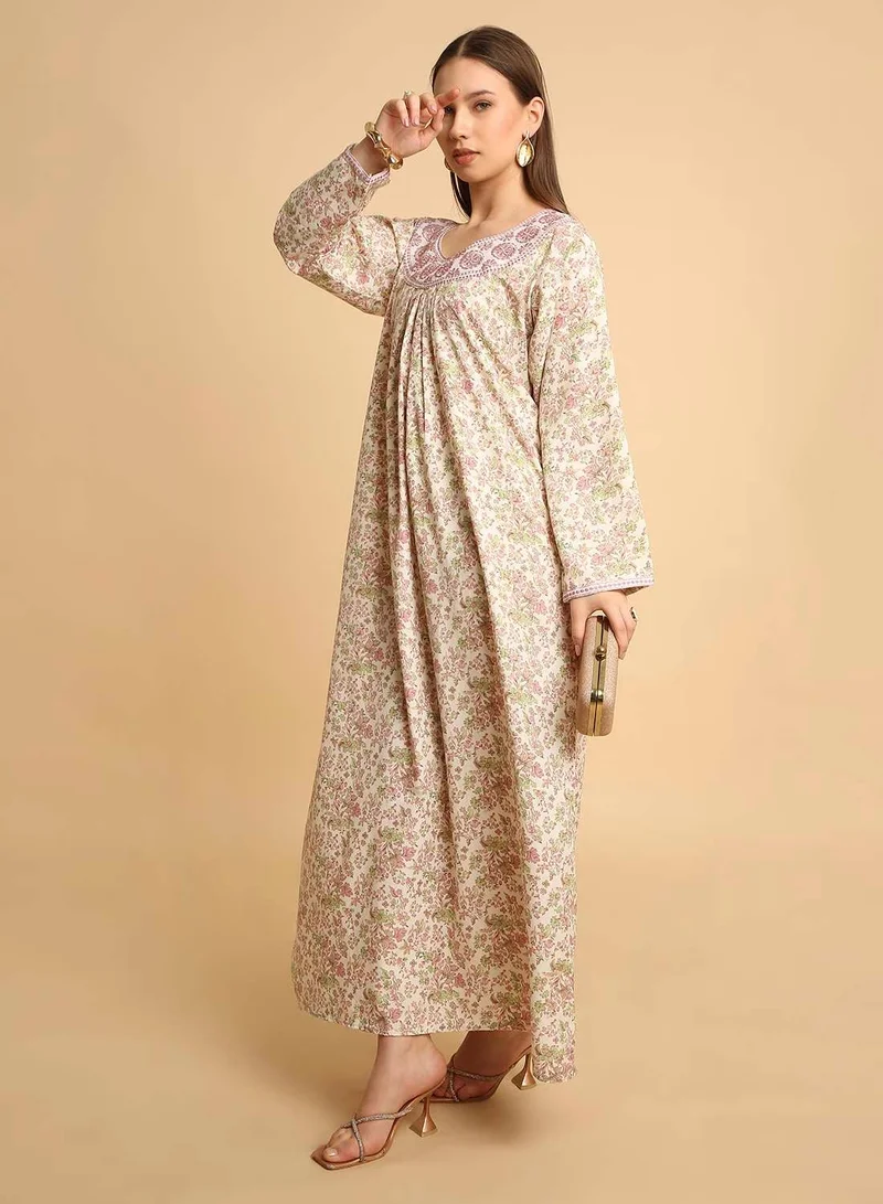 HANA & SARA  Arabic Long Traditional Printed Jalabiya Dress For Womens  | Best Price UAE