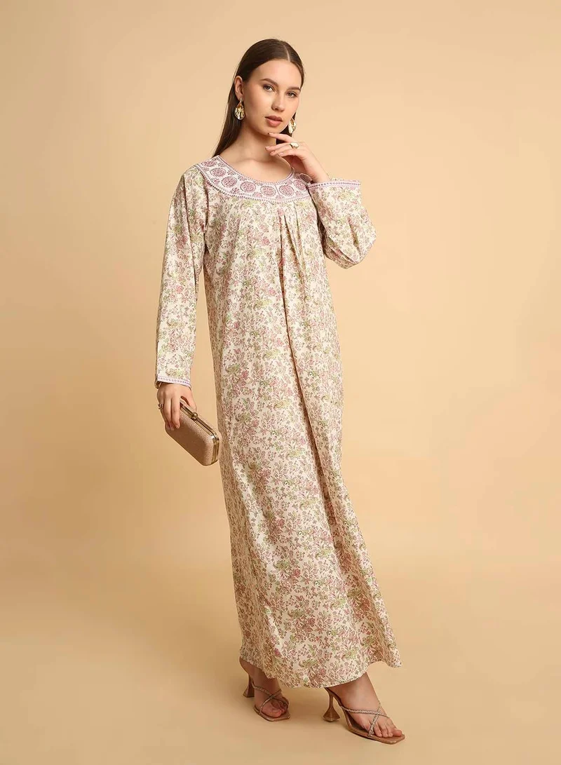 HANA & SARA  Arabic Long Traditional Printed Jalabiya Dress For Womens  | Best Price UAE