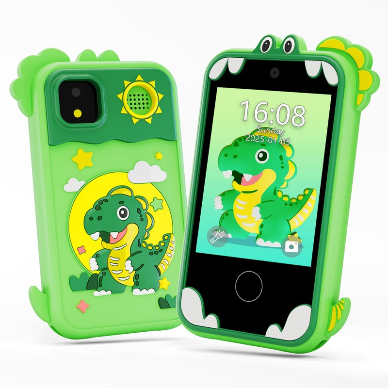 windpaint Kids Phone for Girl Toys Christmas Birthday Gifts for Age 310 Year Old Girls Boys Toys Kids Toddler Smart Phone Detective Educational Learning Toys with 28 Touchscreen Music Video Game Green - Image 3