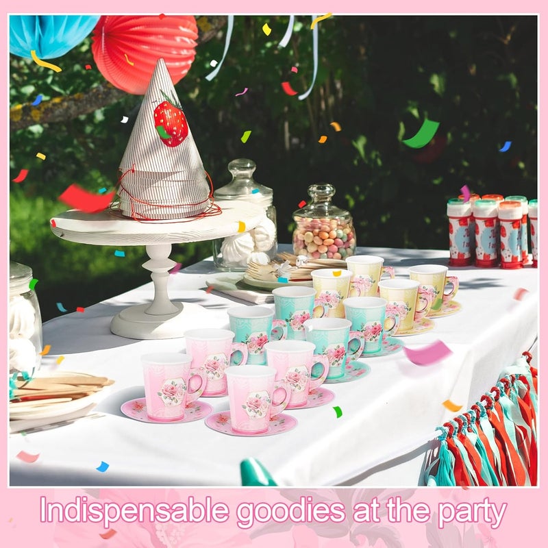 Zopeal 150 Pcs Tea Party Decorations 9 oz Paper Tea Cups and 5 Inch Plates Disposable Cups with Handle Floral Paper Saucers Sets for Birthday Wedding Party Supply - Image 5