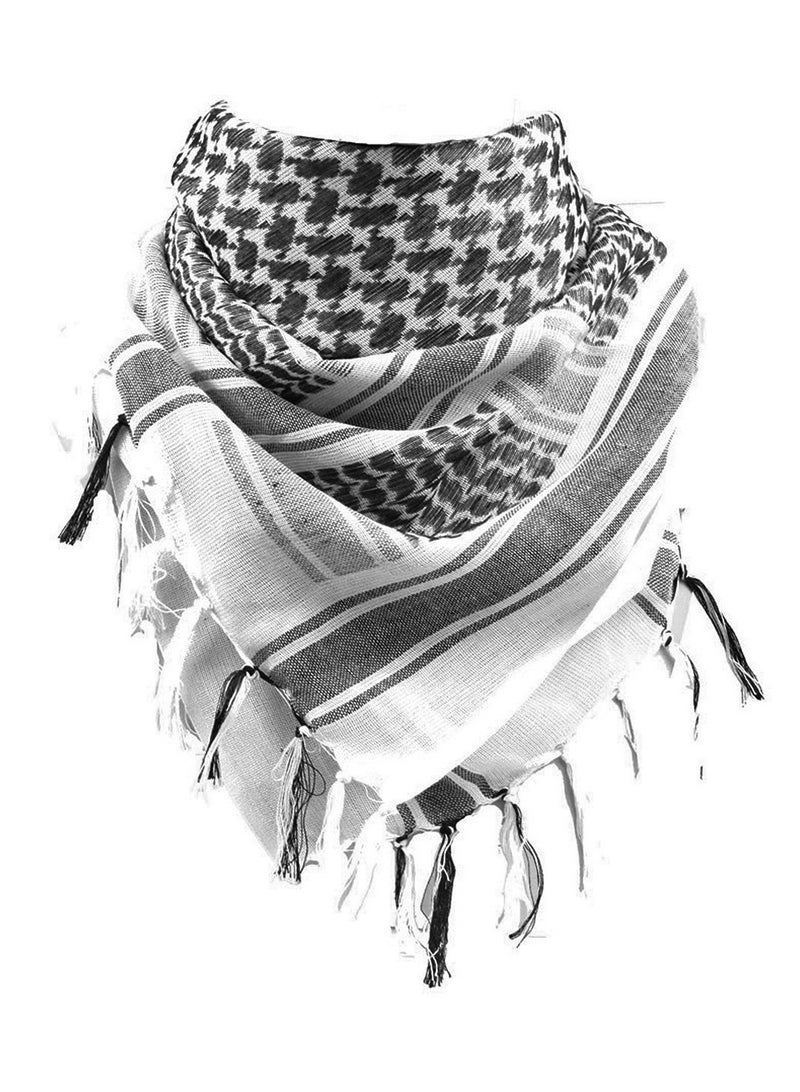 43×43in Shemagh Tactical Desert Scarf, 100% Cotton Head Neck Scarf, Head Neck Wrap Shawl with Tassel, Outdoor Kerchief for Women & Men (Black White) - Image 2