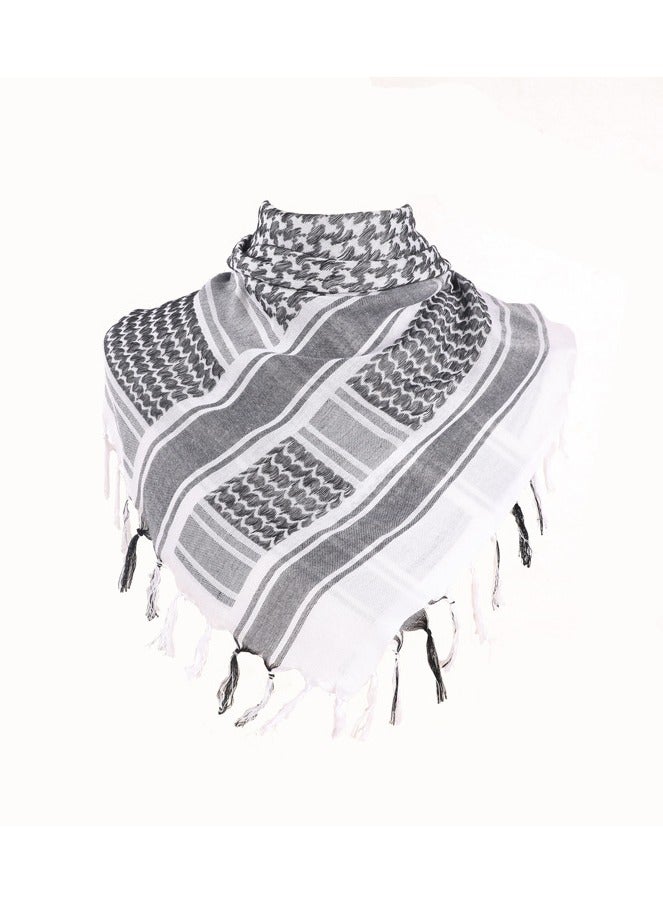 43×43in Shemagh Tactical Desert Scarf, 100% Cotton Head Neck Scarf, Head Neck Wrap Shawl with Tassel, Outdoor Kerchief for Women & Men (Black White) - Image 1