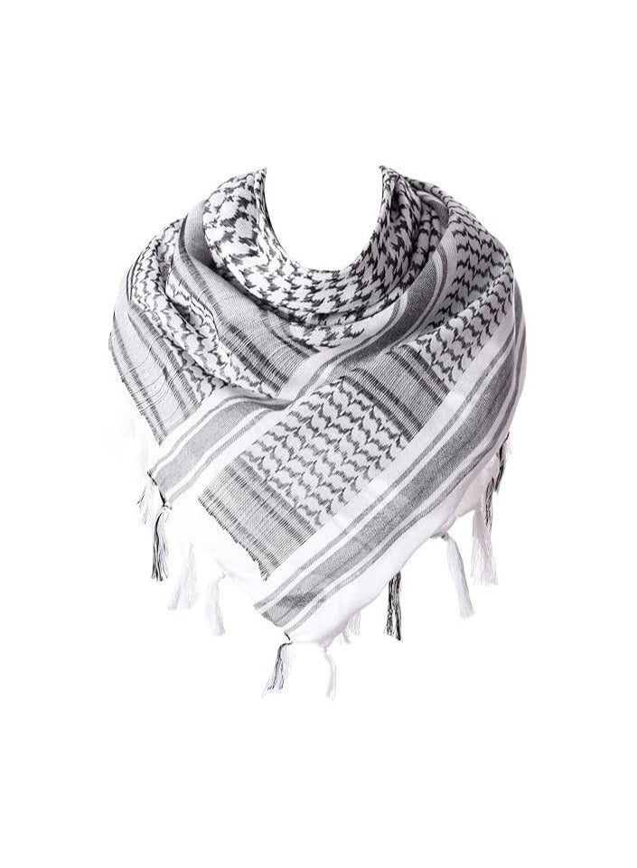 43×43in Shemagh Tactical Desert Scarf, 100% Cotton Head Neck Scarf, Head Neck Wrap Shawl with Tassel, Outdoor Kerchief for Women & Men (Black White) - Image 3