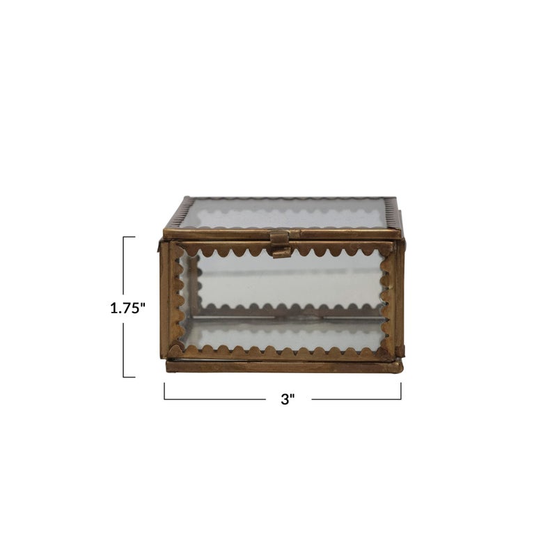 Creative Co-Op Brass and Glass Display Box with Scalloped Edges and Antique Finish, Brass Color - Image 4