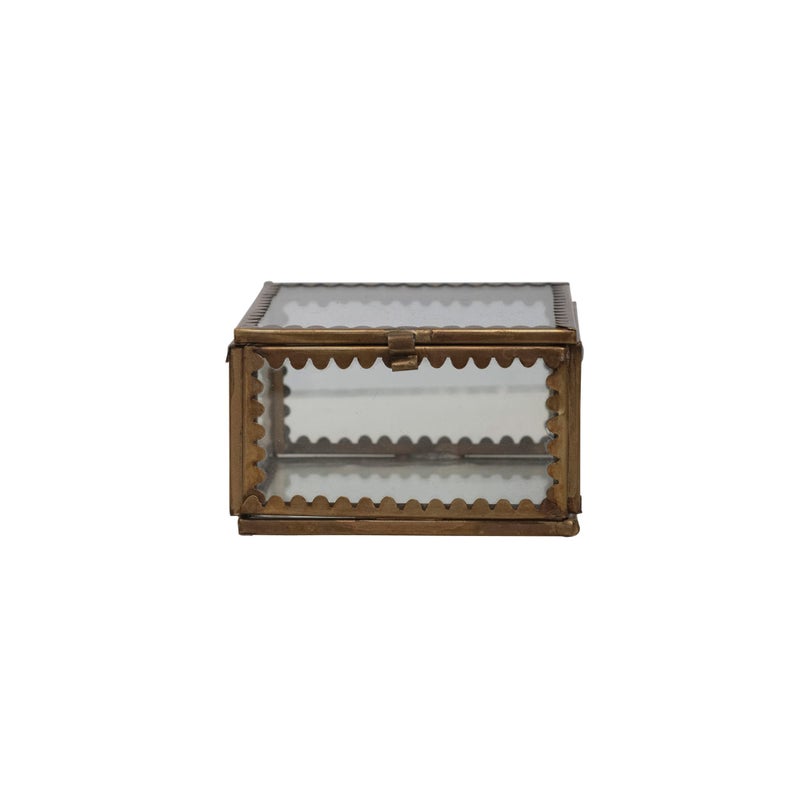 Creative Co-Op Brass and Glass Display Box with Scalloped Edges and Antique Finish, Brass Color - Image 1
