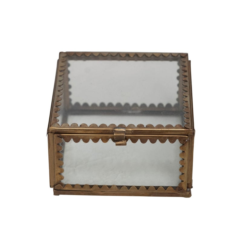 Creative Co-Op Brass and Glass Display Box with Scalloped Edges and Antique Finish, Brass Color - Image 5
