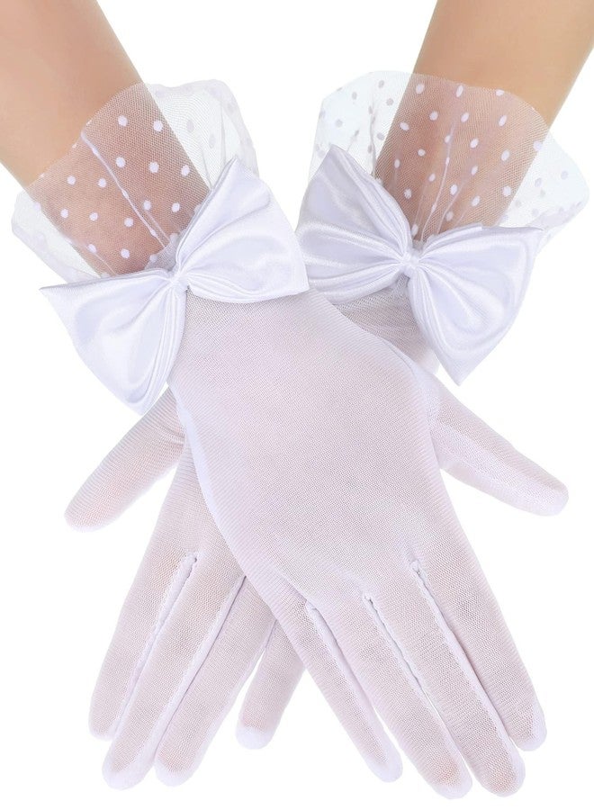 Homeaura White Lace Gloves for Women - Breathable Fabric, Elegant Design, Comfort Fit Mesh Material | Bow Accent | Wedding Ready | Party Use | Soft Fit | Hand Wash - Image 1