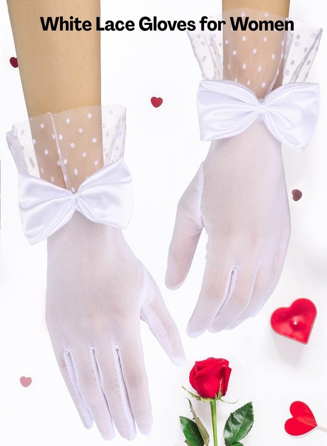 Homeaura White Lace Gloves for Women - Breathable Fabric, Elegant Design, Comfort Fit Mesh Material | Bow Accent | Wedding Ready | Party Use | Soft Fit | Hand Wash - Image 4