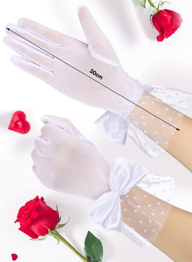 Homeaura White Lace Gloves for Women - Breathable Fabric, Elegant Design, Comfort Fit Mesh Material | Bow Accent | Wedding Ready | Party Use | Soft Fit | Hand Wash - Image 2