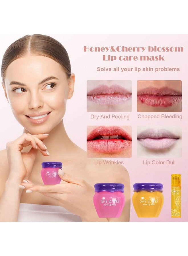 She Loves 2Pcs Lip Mask Overnight Honey&Sakura Day And Night Repair Sleeping Lip Balm Fade Lip Lines Bee Balm Hydrating &Prevention Dry And Crack Lip Scrubs Exfoliator - Image 3