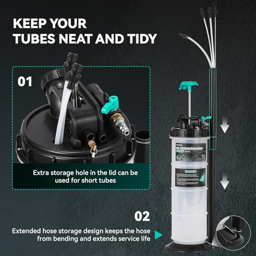 Poafamx 7.5L Oil Extractor Pump Pneumatic/Manual, 2 Gallon Fluid Extractor Pump, Oil Vacuum Change Pump with 5 Tubes and Extended Storage Units for Automotive, Truck, Boats Oil Change (2 Gallon) - Image 4