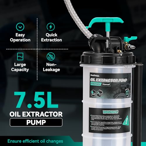 Poafamx 7.5L Oil Extractor Pump Pneumatic/Manual, 2 Gallon Fluid Extractor Pump, Oil Vacuum Change Pump with 5 Tubes and Extended Storage Units for Automotive, Truck, Boats Oil Change (2 Gallon) - Image 2