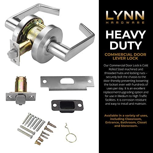 LYNN HARDWARE Commercial Door Lever Lock - Heavy-Duty Locking Door Handle, Designer Door Handles, Cylindrical Lever Lock, Non-Handed Grade 2 Door Handle, Satin Chrome, Passage/Closet - Image 2