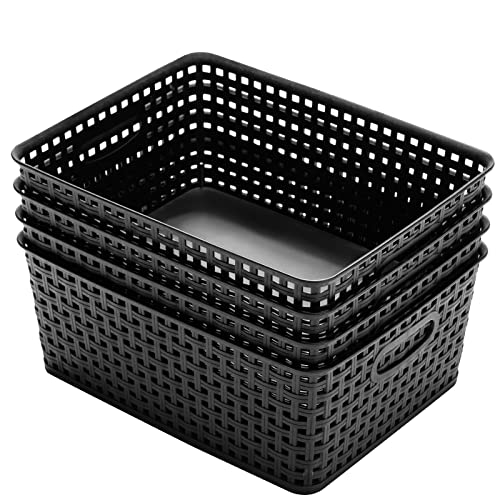 Eslite Plastic Storage Baskets for Organizing,11"X8.5"X4.7",Pack of 4 (Black) - Image 4