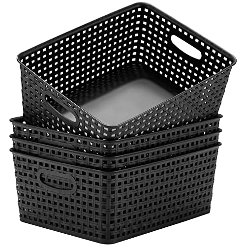 Eslite Plastic Storage Baskets for Organizing,11"X8.5"X4.7",Pack of 4 (Black) - Image 1