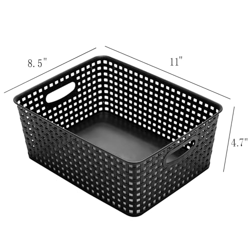 Eslite Plastic Storage Baskets for Organizing,11"X8.5"X4.7",Pack of 4 (Black) - Image 3