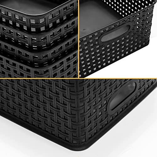 Eslite Plastic Storage Baskets for Organizing,11"X8.5"X4.7",Pack of 4 (Black) - Image 2