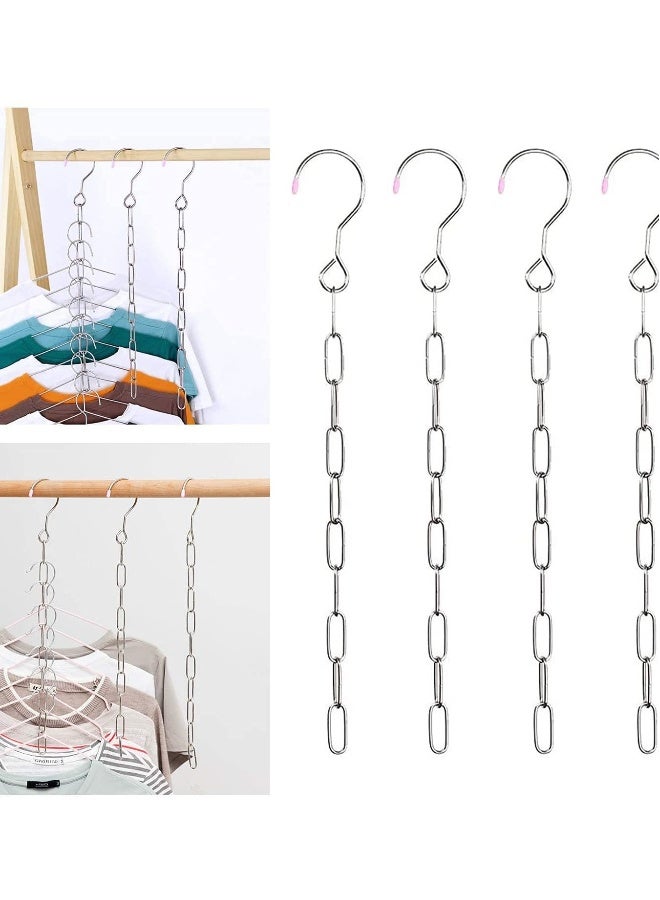 4 Piece Stainless Steel Hanger Chain, Closet Organizer and Storage, Space Saving Hanger, Great for Shirts Pants Dress Coat, College Dorm Room Essentials Wardrobe Chain - Image 1