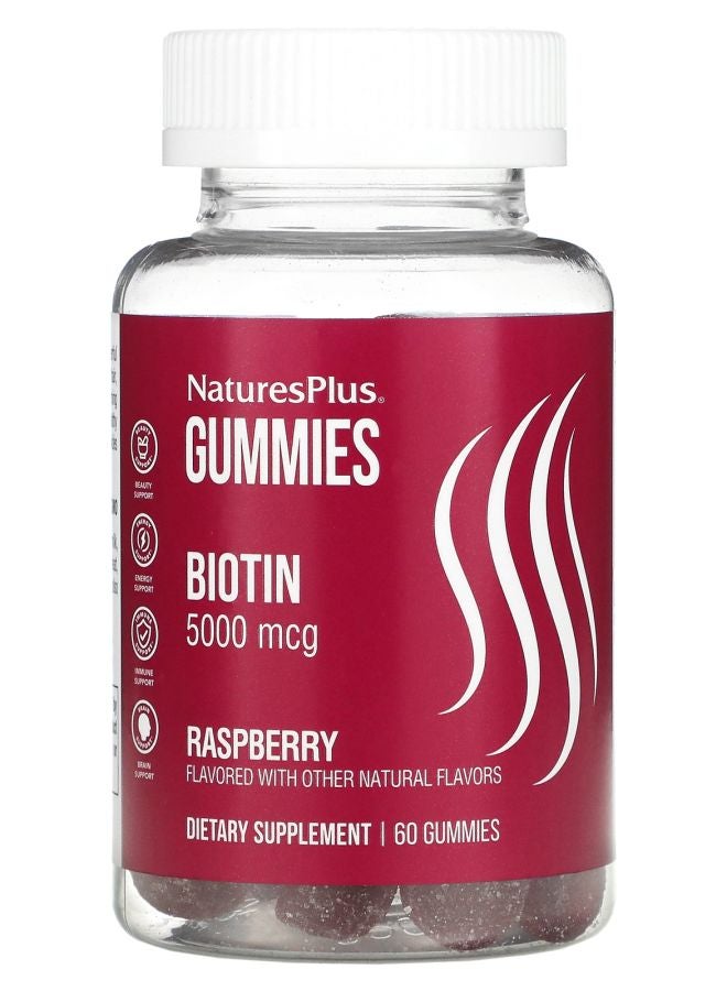 NaturesPlus Biotin Gummies Raspberry 5000 mcg 60 Gummies