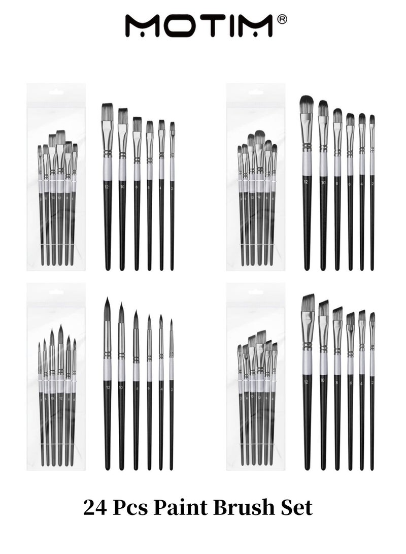 Motim 24 Pcs Paint Brush Set for Acrylic Watercolor Oil Gouache Craft Detail Face Body Painting Artist Kit for Kid & Adult - Image 1