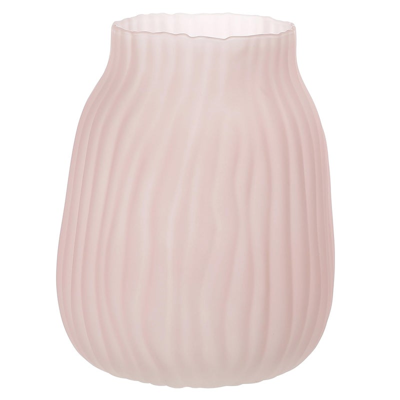 JAKY Global Large Ribbed Glass Vase 8in Frosted Pink Elegant Decorative Vases for Home Flowers Arrangements  Centerpieces  and Modern D?cor - Image 1