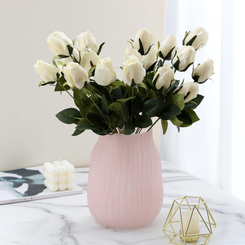 JAKY Global Large Ribbed Glass Vase 8in Frosted Pink Elegant Decorative Vases for Home Flowers Arrangements  Centerpieces  and Modern D?cor - Image 2