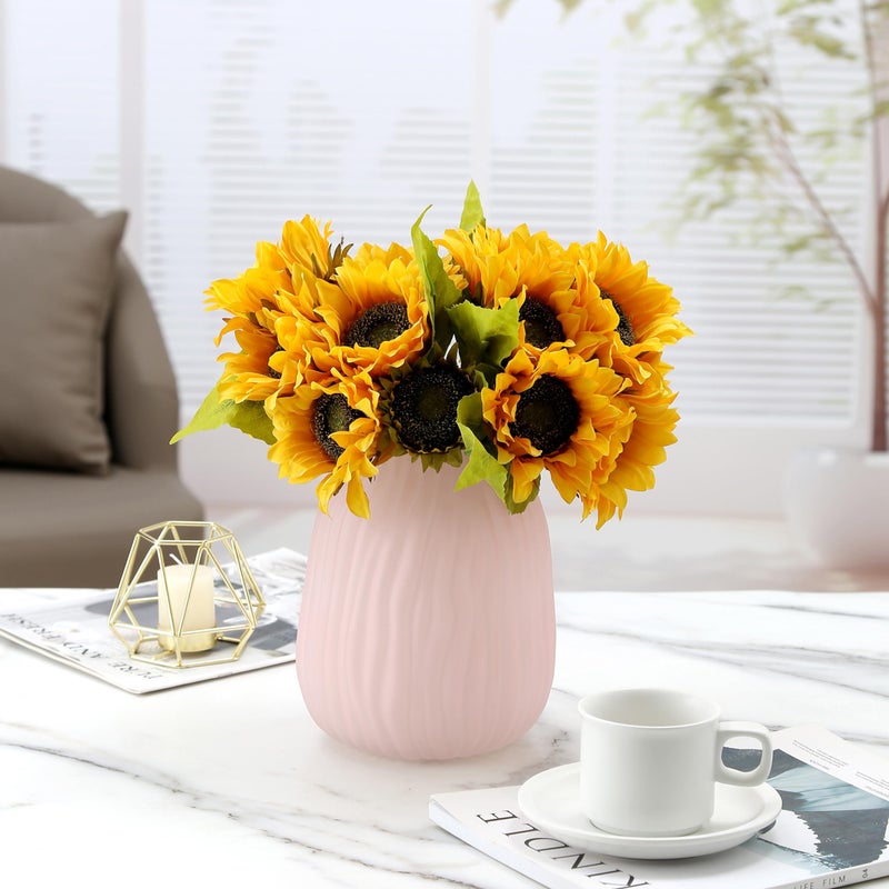 JAKY Global Large Ribbed Glass Vase 8in Frosted Pink Elegant Decorative Vases for Home Flowers Arrangements  Centerpieces  and Modern D?cor - Image 4