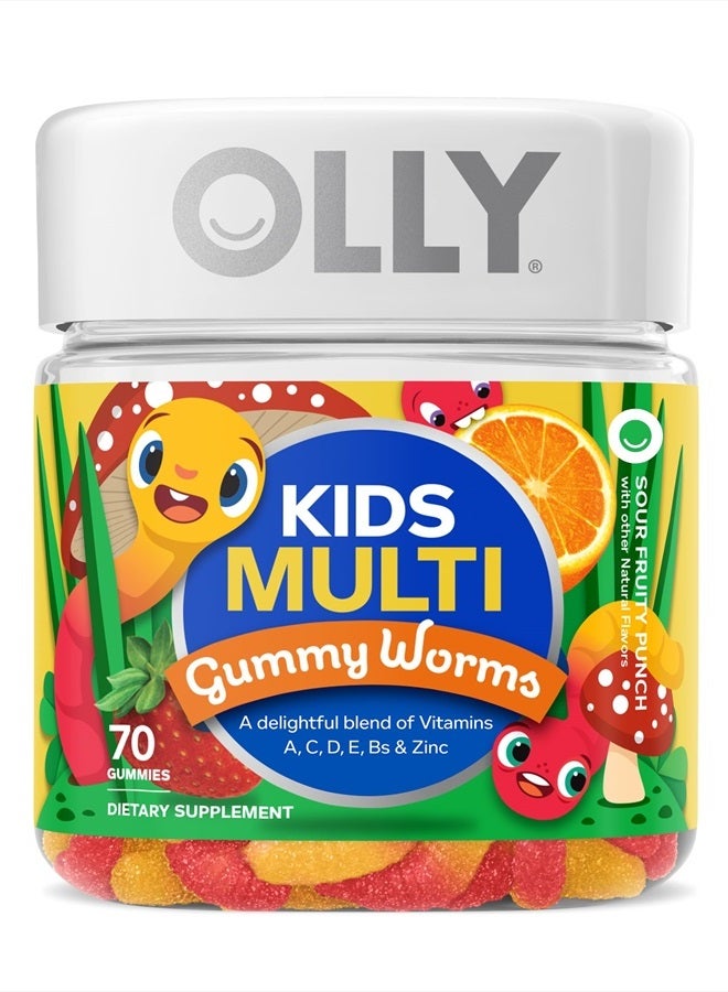 OLLY Kids Multivitamin Gummy Worms, Overall Health and Immune Support, Vitamins and Minerals A, C, D, E, Bs and Zinc, Chewable Supplement, Sour Fruit Punch, 45 Day Supply (70 Count)  - Image 1