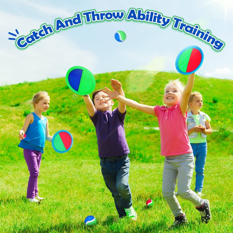 Charniol Kids Toys Toss and Catch Game Set 12 Paddles 6 Balls Beach Outdoor Sports Games Toss Ball Set with Paddles Nylon Catch Toys for Kids PE Recess Adults Beach Playground (Blue Green, Pink Green) - Image 4