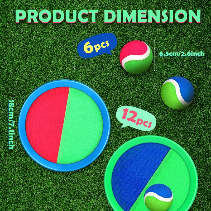 Charniol Kids Toys Toss and Catch Game Set 12 Paddles 6 Balls Beach Outdoor Sports Games Toss Ball Set with Paddles Nylon Catch Toys for Kids PE Recess Adults Beach Playground (Blue Green, Pink Green) - Image 2