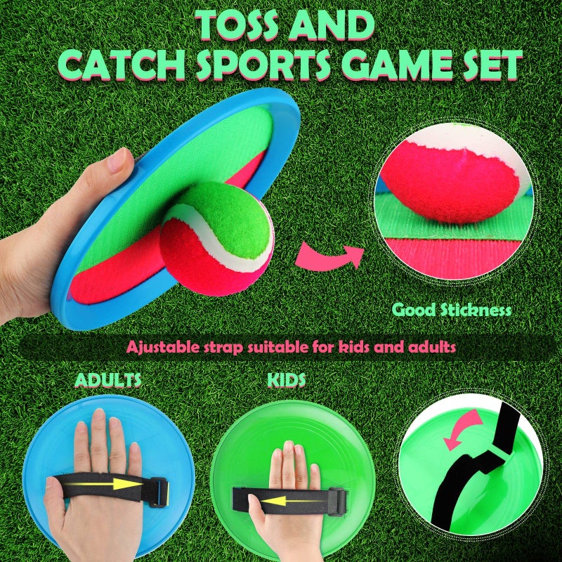 Charniol Kids Toys Toss and Catch Game Set 12 Paddles 6 Balls Beach Outdoor Sports Games Toss Ball Set with Paddles Nylon Catch Toys for Kids PE Recess Adults Beach Playground (Blue Green, Pink Green) - Image 3