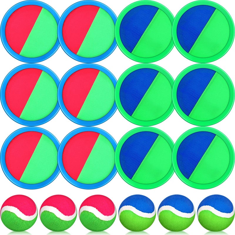 Charniol Kids Toys Toss and Catch Game Set 12 Paddles 6 Balls Beach Outdoor Sports Games Toss Ball Set with Paddles Nylon Catch Toys for Kids PE Recess Adults Beach Playground (Blue Green, Pink Green) - Image 1