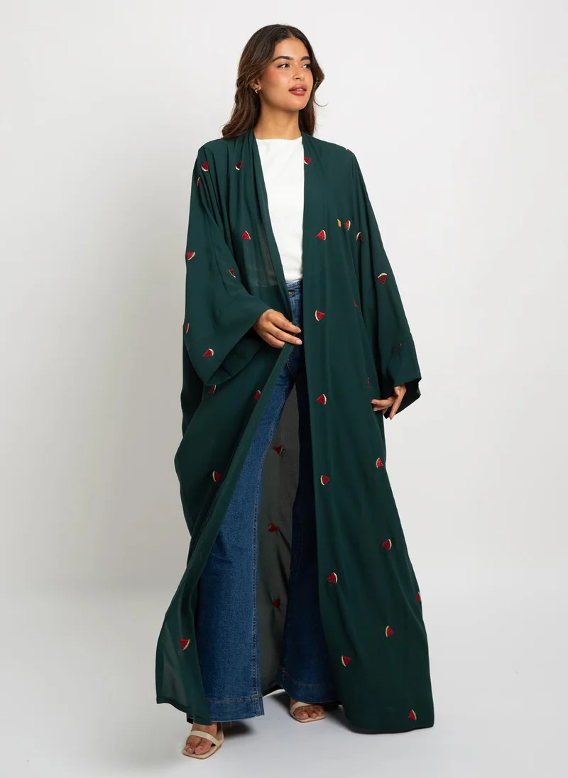 Kaafmeem Green Watermelon Burst Wide fit Abaya
