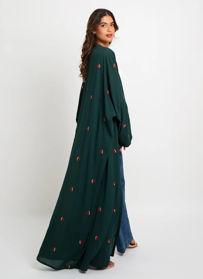 Kaafmeem Green Watermelon Burst Wide fit Abaya