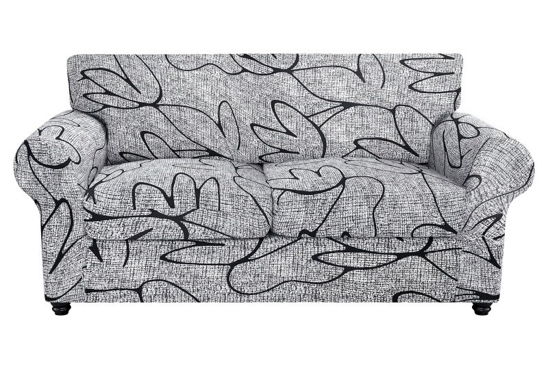 SearchI SearchI Stretch Sofa Cover Printed Couch Cover  Floral Pattern 3 Pieces Loveseat Slipcover with 2 Separate Cushion Cover  Washable Furniture Protector for Living Room(Loveseat  Grey Lotus+White)  - Image 1